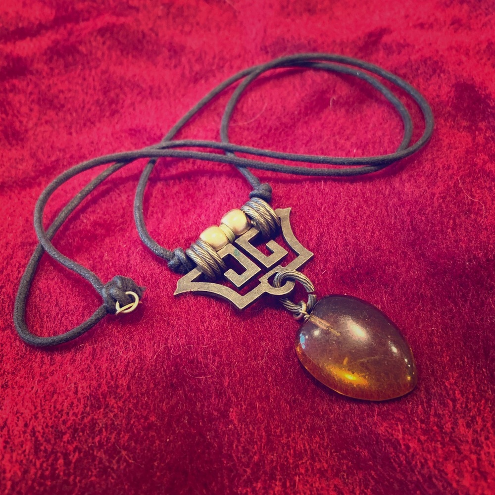 Amber colored glass necklace